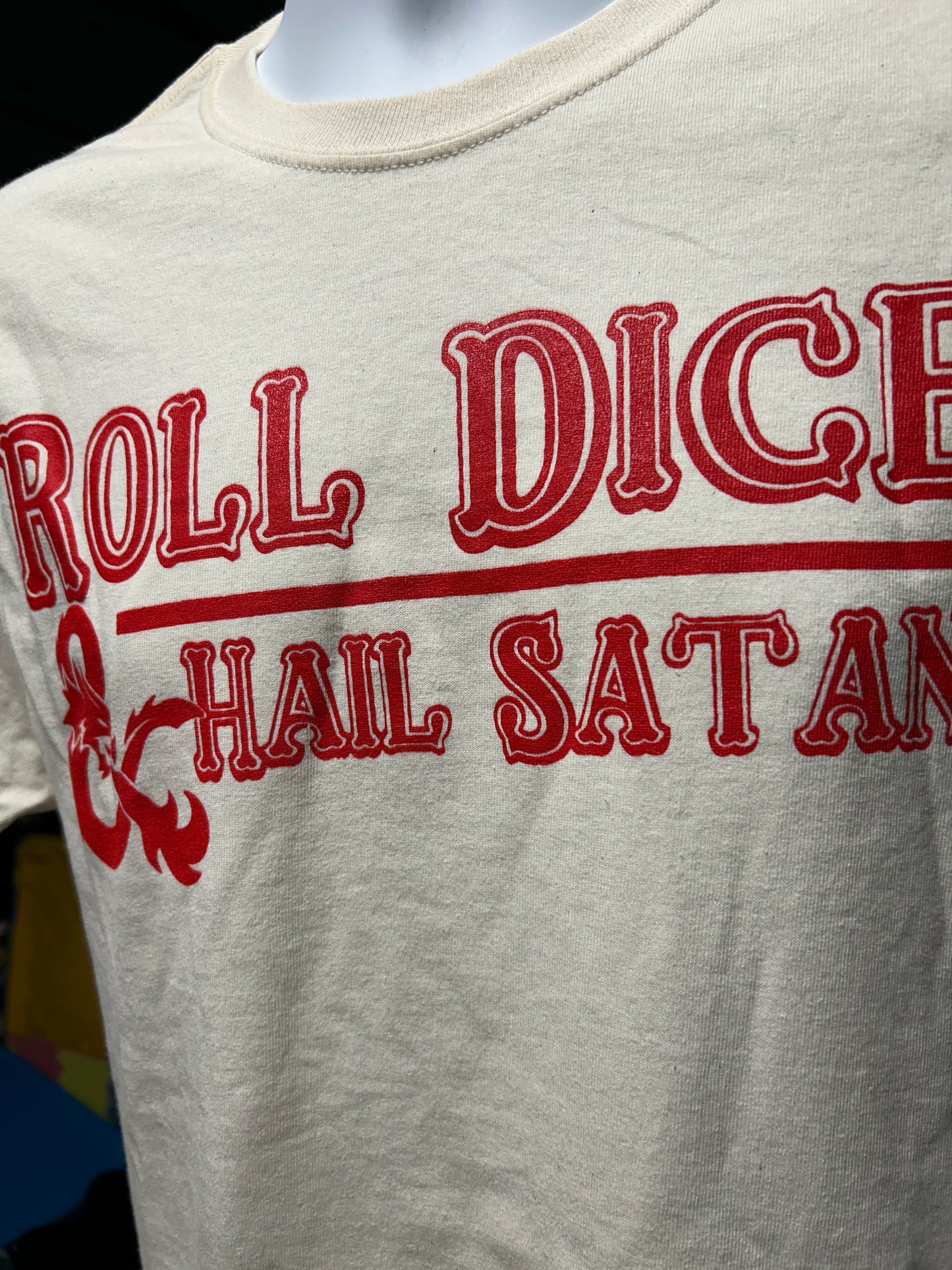 Roll Dice & Hail Satan satanic panic parody tshirt