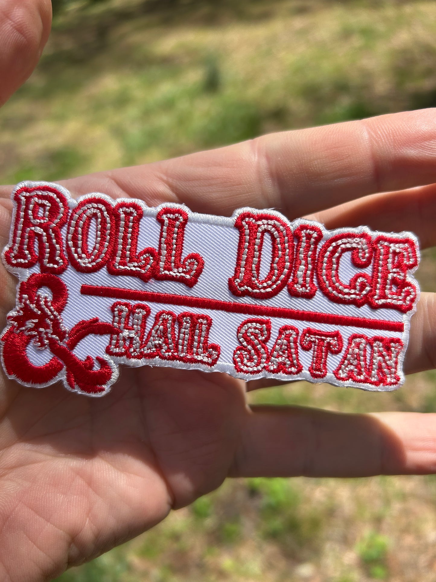 Roll Dice & Hail Satan satanic panic rpg iron on patch